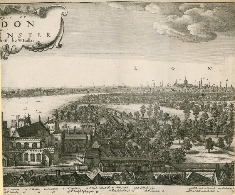 Vyhlídka na Londýn a Westminster převzatá z Lambeth od Wenceslaus Hollar