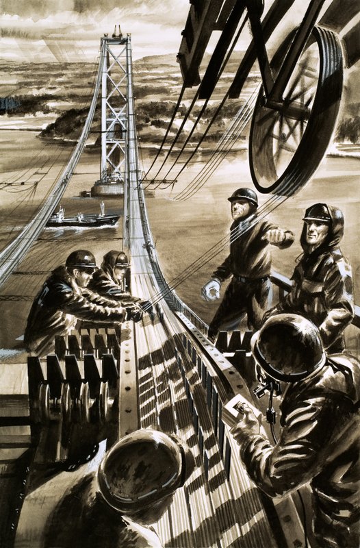 Stavba mostu přes Firth of Forth (kvaš na papíře) od Wilf (20th century) Hardy
