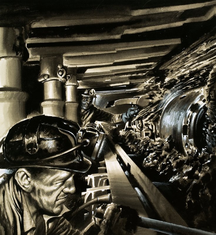 Těžba uhlí (kvaš na papíře) od Wilf (20th century) Hardy