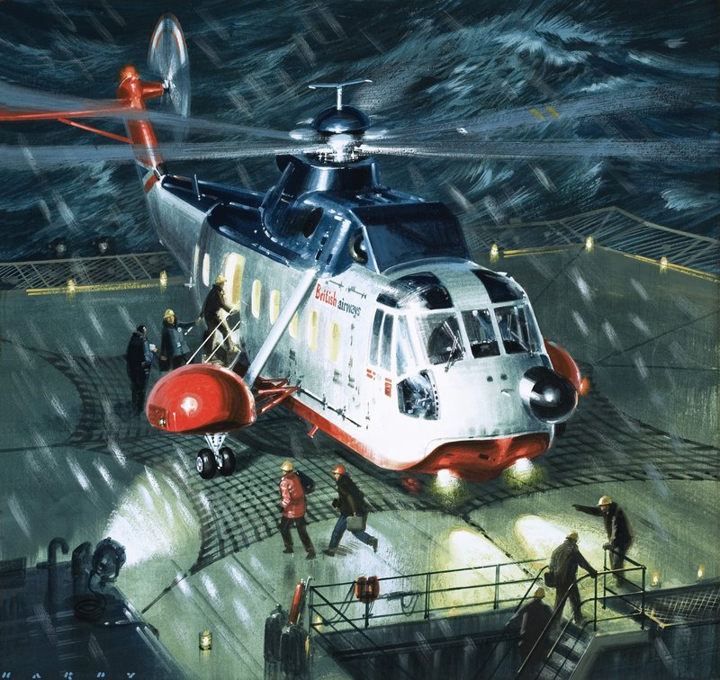 Nebezpeční muži z ropných polí. vrtulník S-61N společnosti British Airways od Wilf (20th century) Hardy