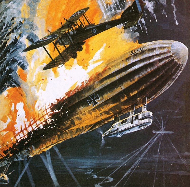 Sestřelení Zeppelinu za první světové války od Wilf (20th century) Hardy