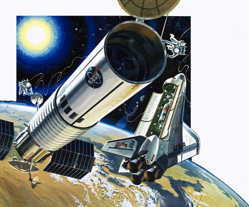 Neidentifikovaná scéna s raketoplánem od Wilf (20th century) Hardy