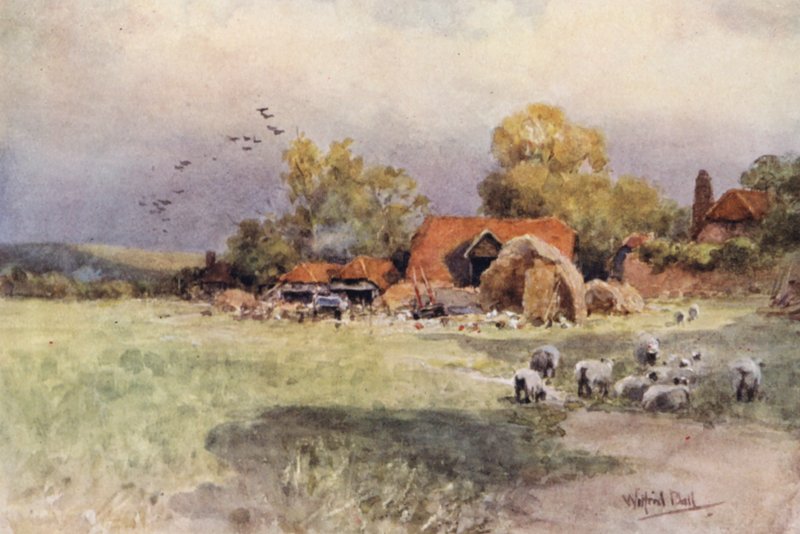 Na Sutton Manor, Home Farm (barevná litografie) od Wilfrid Williams Ball