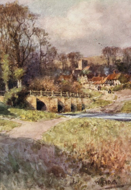 Pohled na Sutton Village (barevná litografie) od Wilfrid Williams Ball