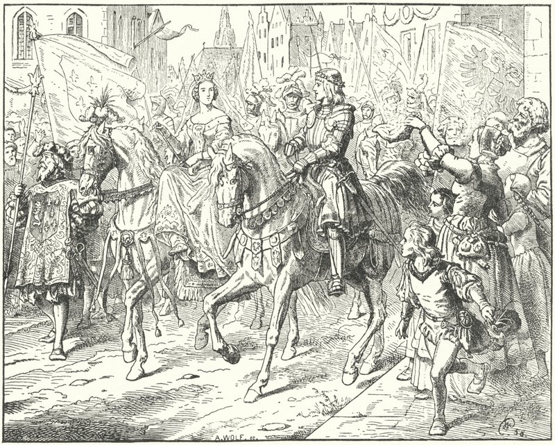 Arcivévoda Maxmilián, budoucí císař Svaté říše římské Maxmilián I., se svou nevěstou Marií Burgundskou v Gentu od Wilhelm Camphausen