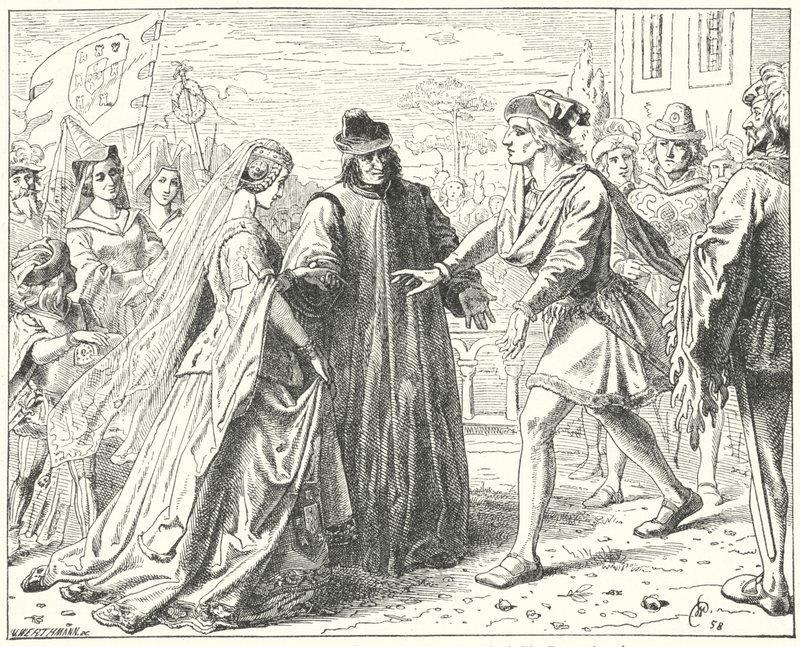 Císař Svaté říše římské Frederick III. se setkal se svou snoubenkou Eleonorou Portugalskou v Sieně od Wilhelm Camphausen