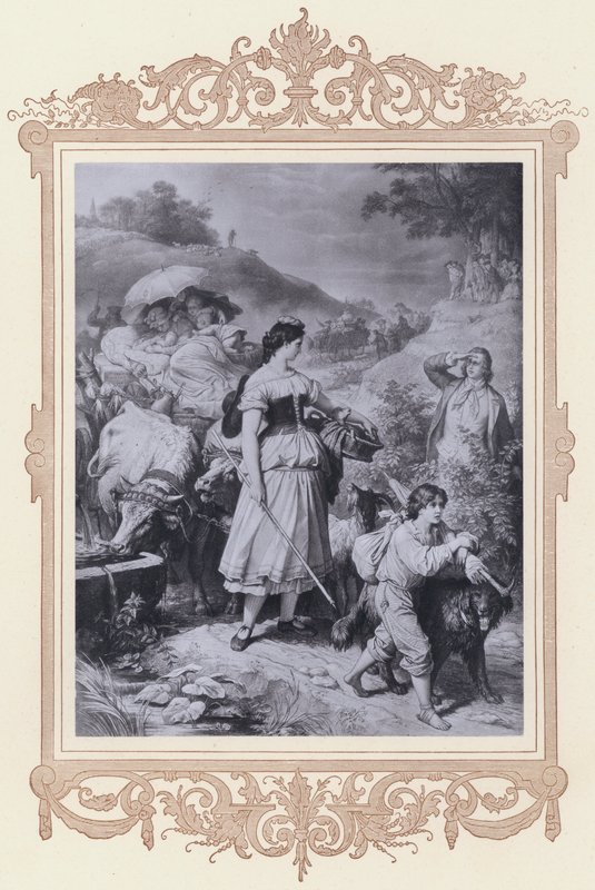 Dorothea a emigranti, Hermann a Dorothea (litho) od Wilhelm von (after) Kaulbach