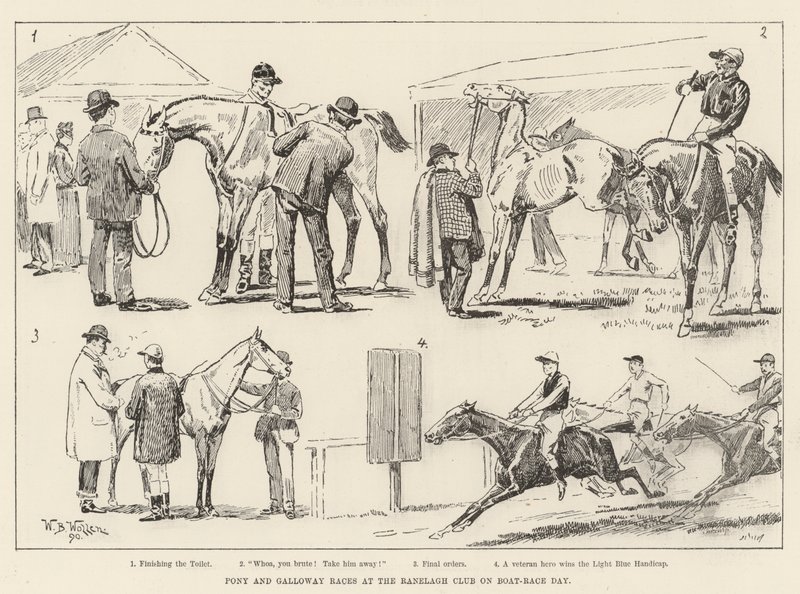 Závody poníků a Galloway v klubu Ranelagh v den závodu lodí od William Barnes Wollen
