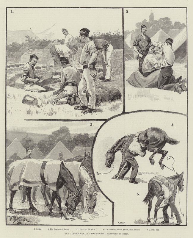 Podzimní jízdní manévry, náčrtky v táboře od William Barnes Wollen