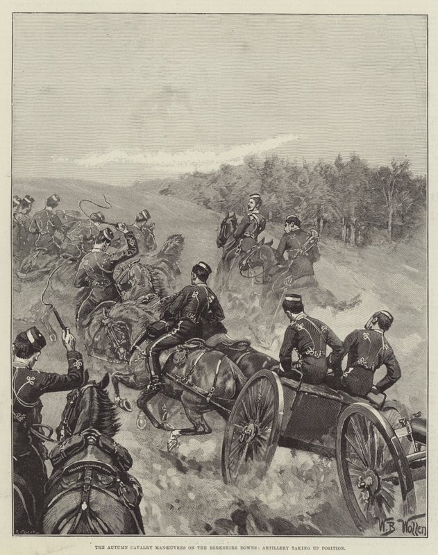 Podzimní manévry kavalérie na Berkshire Downs, dělostřelectvo zaujímá pozici od William Barnes Wollen