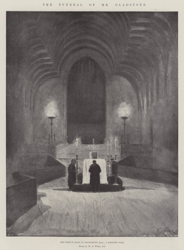 Pohřeb pana Gladstonea, ležící stát ve Westminster Hall, půlnoční vigilie od William Barnes Wollen