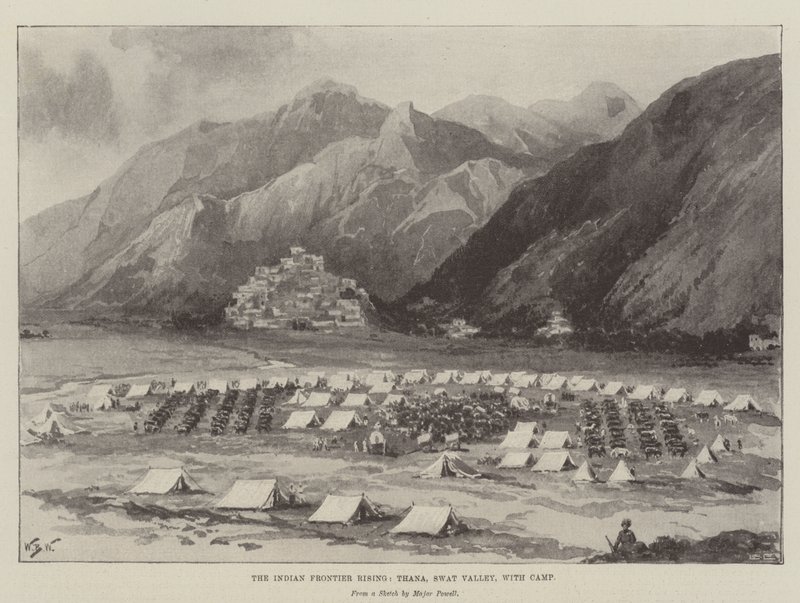 The Indian Frontier Rising, Thana, Swat Valley, s Camp od William Barnes Wollen