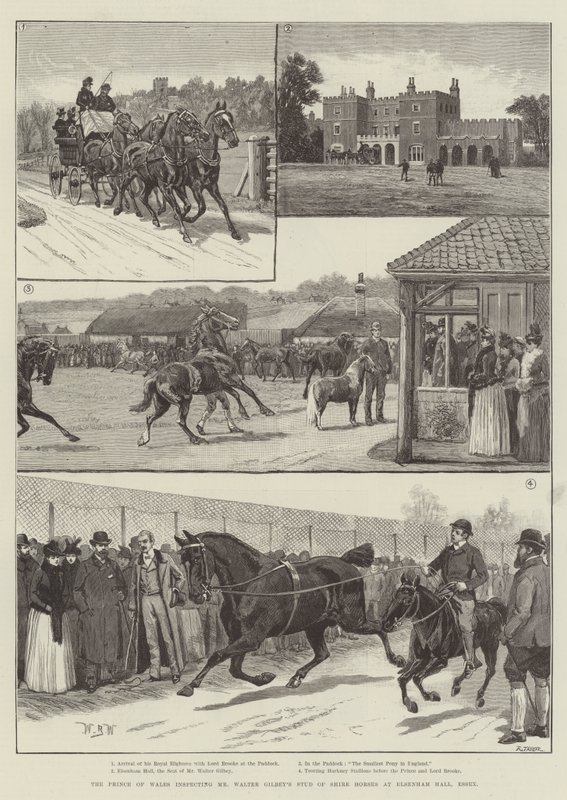 Princ z Walesu kontroluje hřebčín pana Waltera Gilbeyho v Elsenham Hall, Essex od William Barnes Wollen