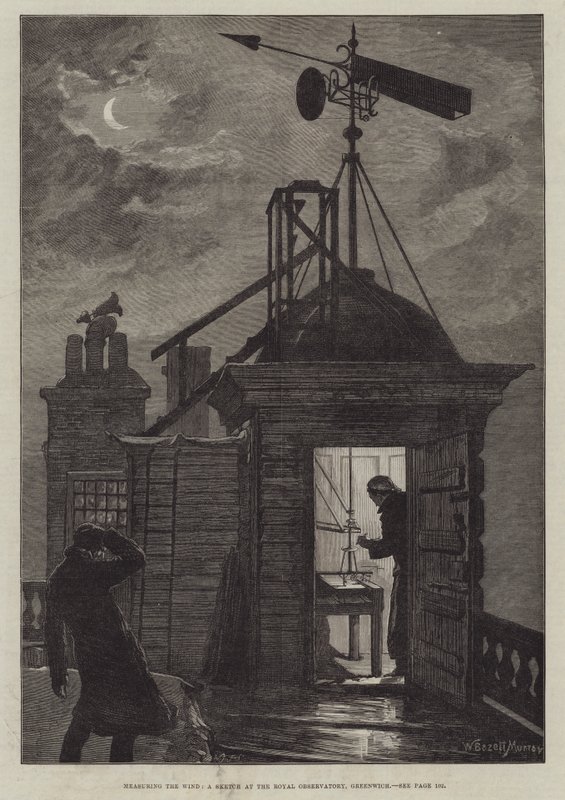 Měření větru, skica na Royal Observatory, Greenwich od William Bazett Murray