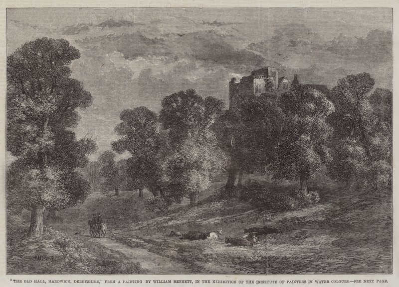 The Old Hall, Hardwick, Derbyshire, na výstavě Institute of Painters in Water Colors od William James Bennett