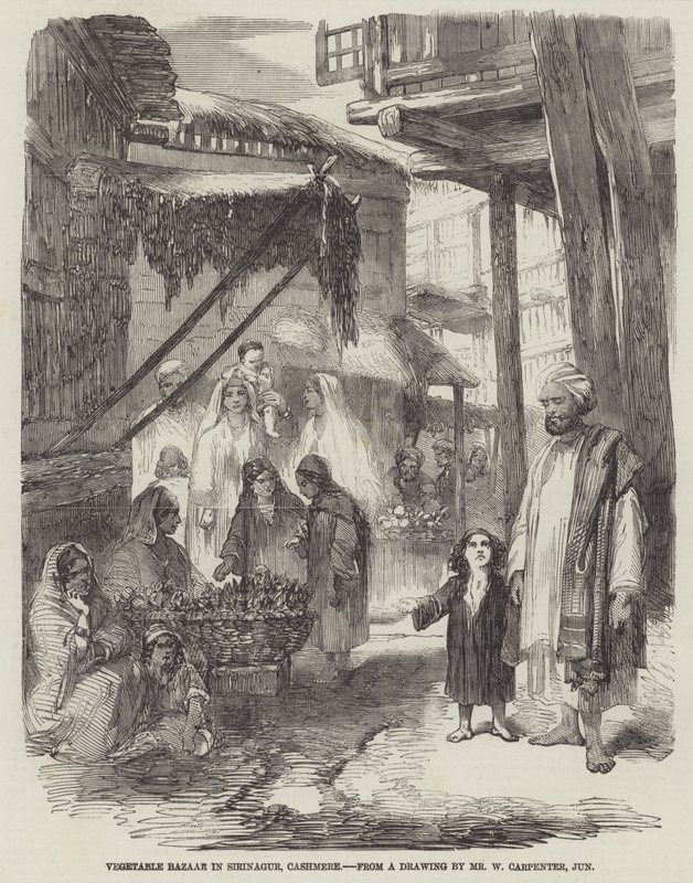 Zeleninový bazar v Sirinagur, Kašmír od William Carpenter