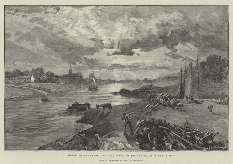 Govan, na Clyde, s ústy Kelvina, jak tomu bylo v roce 1842 od William Crimea Simpson