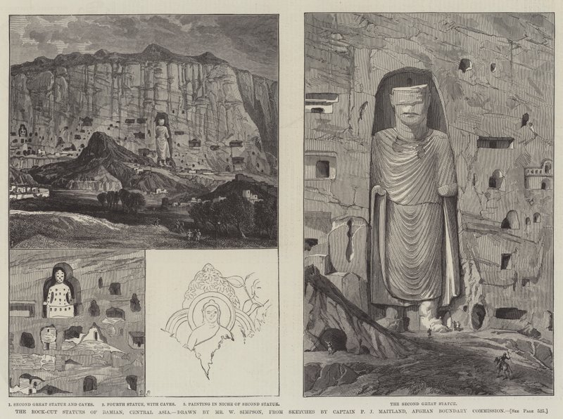 Rock-cut sochy z Bamian, Střední Asie od William Crimea Simpson