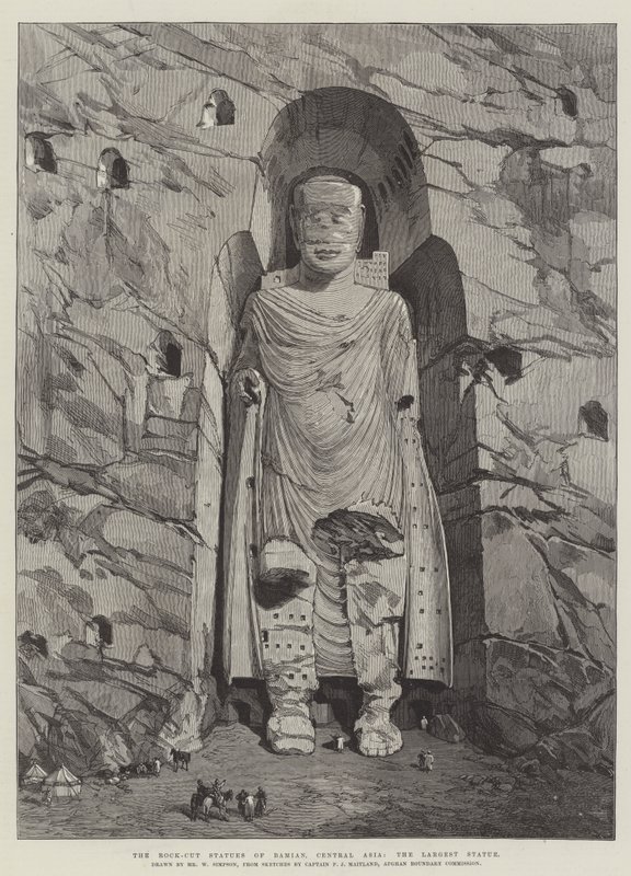Skalní sochy Bamian, Střední Asie, největší socha od William Crimea Simpson