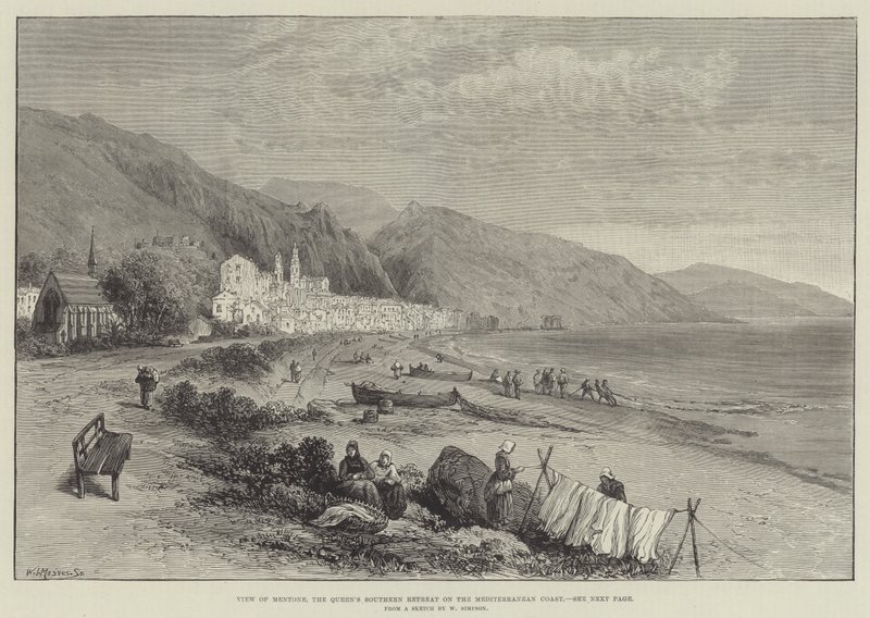 Pohled na Mentone, královnino jižní útočiště na pobřeží Středozemního moře od William Crimea Simpson