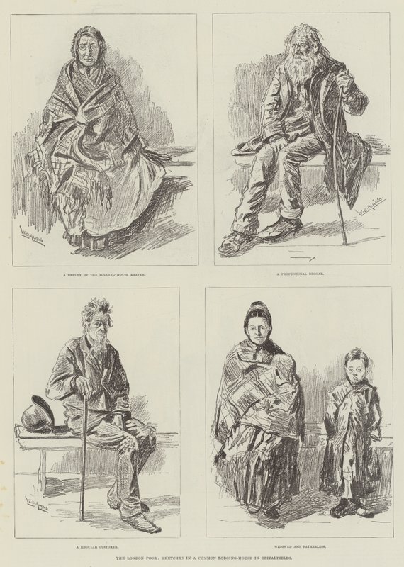 Londýnská chudina, skeče z obyčejného podnájmu ve Spitalfieldu (The London Poor, Sketches in a Common Lodging-House in Spitalfields) od William Douglas Almond
