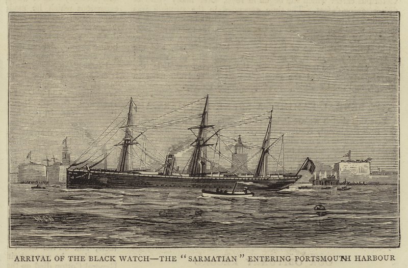 Příjezd Černé hlídky, Sarmatian vjíždí do přístavu Portsmouth od William Edward Atkins