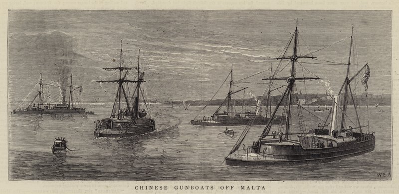 Čínské dělové čluny u Malty od William Edward Atkins