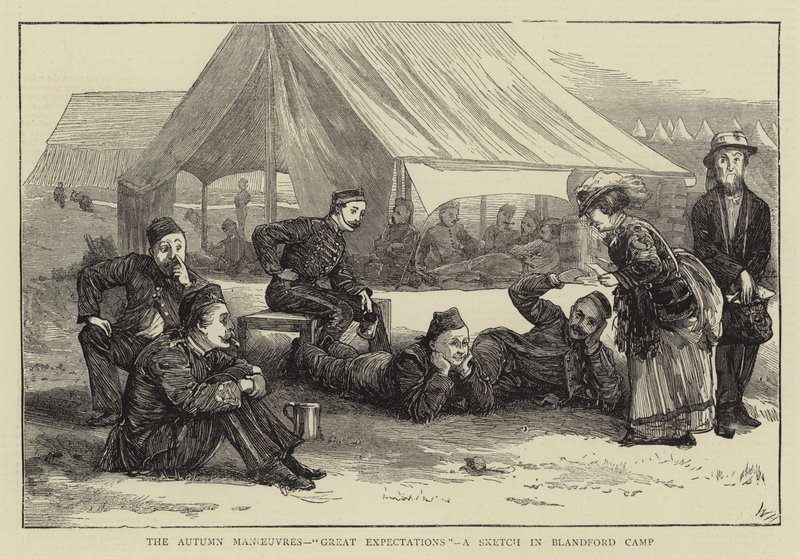 Podzimní manévry, velká očekávání, skica v Blandford Camp od William III Bromley