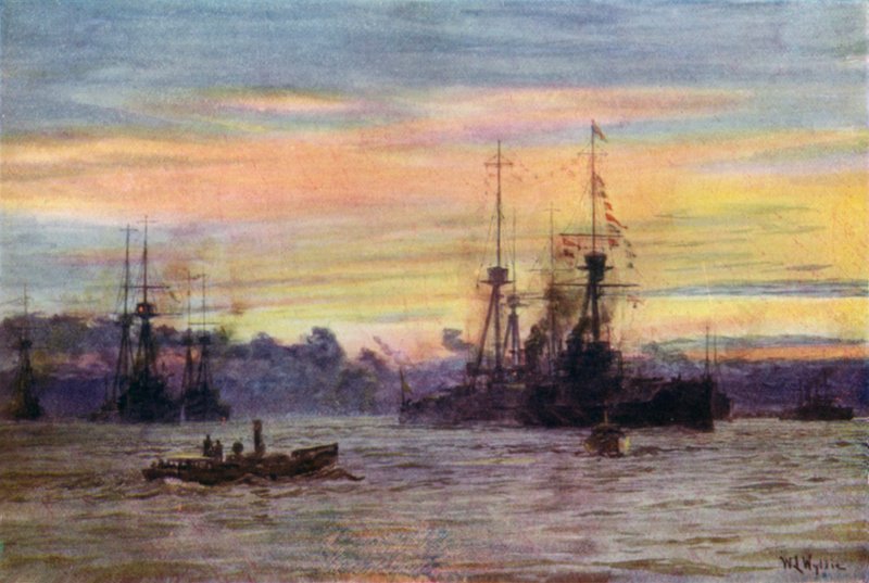Dreadnoughts kotvení, 1912 od William Lionel Wyllie