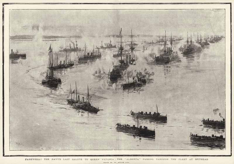 Rozloučení! Poslední pozdrav námořnictva královně Viktorii, Albertě procházející flotilou v Spitheadu od William Lionel Wyllie