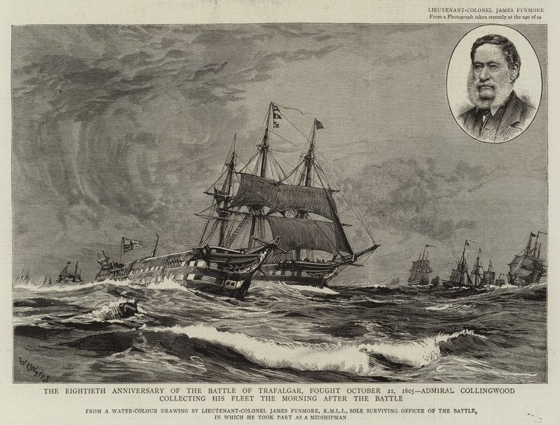 Osmdesáté výročí bitvy u Trafalgaru, vybojované 21. října 1805, admirál Collingwood ráno po bitvě vyzvedl svou flotilu od William Lionel Wyllie
