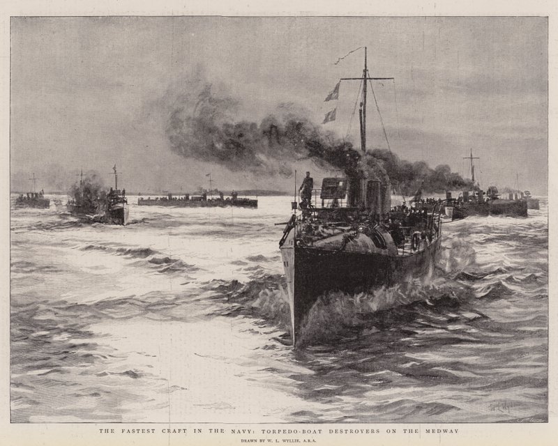 Nejrychlejší plavidlo v námořnictvu, torpédoborce torpédových člunů na Medway od William Lionel Wyllie