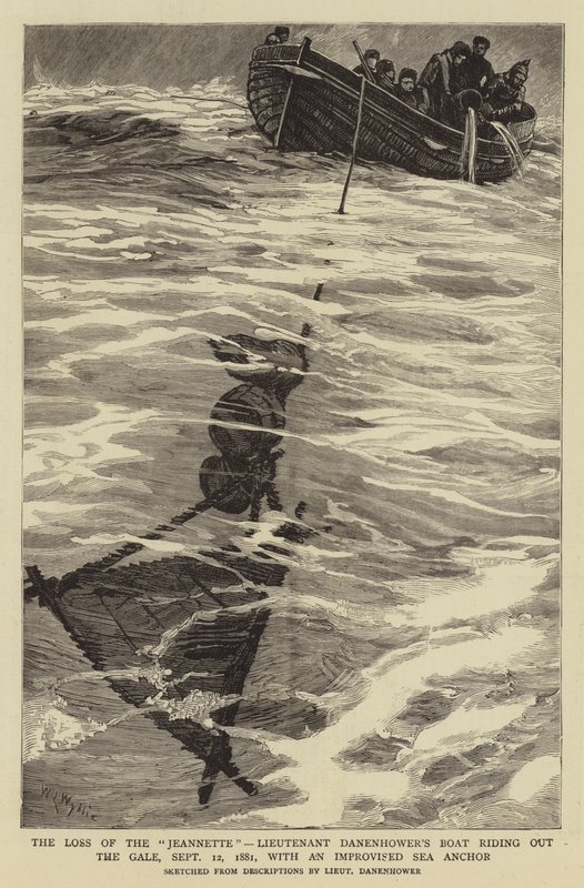 Ztráta Jeannette, lodi poručíka Danenhowera, která vyjížděla z vichřice, 12. září 1881, s improvizovanou mořskou kotvou od William Lionel Wyllie