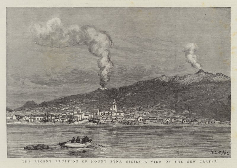 Nedávná erupce sopky Etna, Sicílie, pohled na nový kráter od William Lionel Wyllie