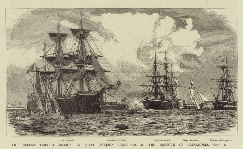Nedávná turecká mise do Egypta, Foreign Ironclads v přístavu Alexandrie, 21. října od William Lionel Wyllie