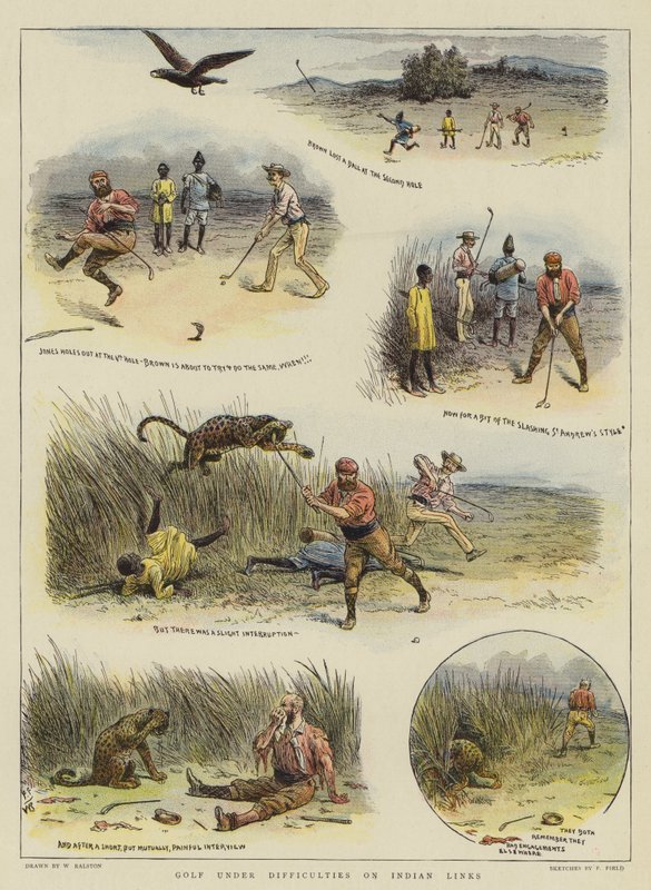 Golf v obtížích na Indian Links (chromolitho) od William Ralston