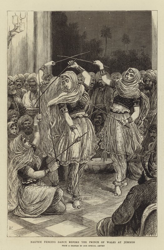 Nautch šermířský tanec před princem z Walesu v Jummoo od William Ralston