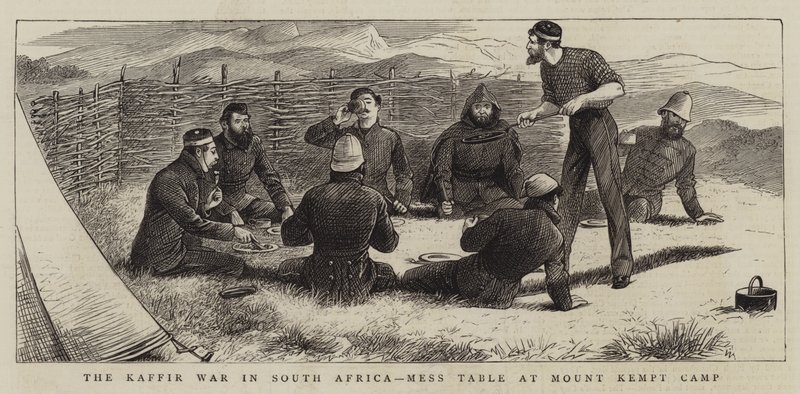 Kafirská válka v Jižní Africe, stolek v kempu Mount Kempt od William Ralston