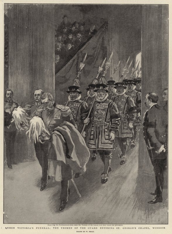 Pohřeb královny Viktorie, gardisté vstupující do kaple svatého Jiří ve Windsoru od William Small