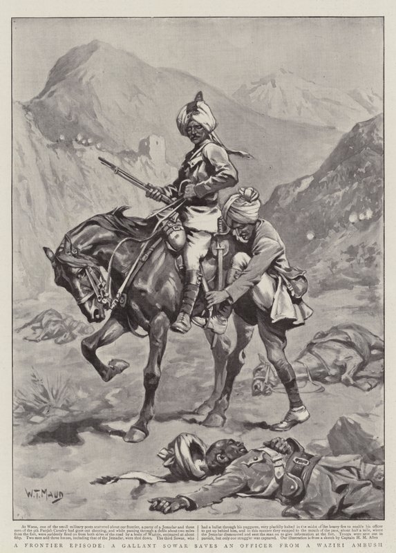 Frontier Episode, Gallant Sowar zachrání důstojníka z přepadení Waziri od William T. Maud