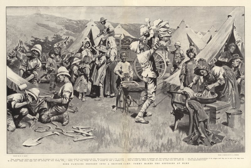 Búrské rodiny přivezené do britského tábora, Tommy dělá uprchlíky doma od William T. Maud
