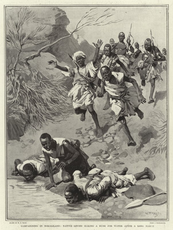 Kampaň v Somalilandu, domorodé odvody po dlouhém pochodu spěchají pro vodu od William T. Maud