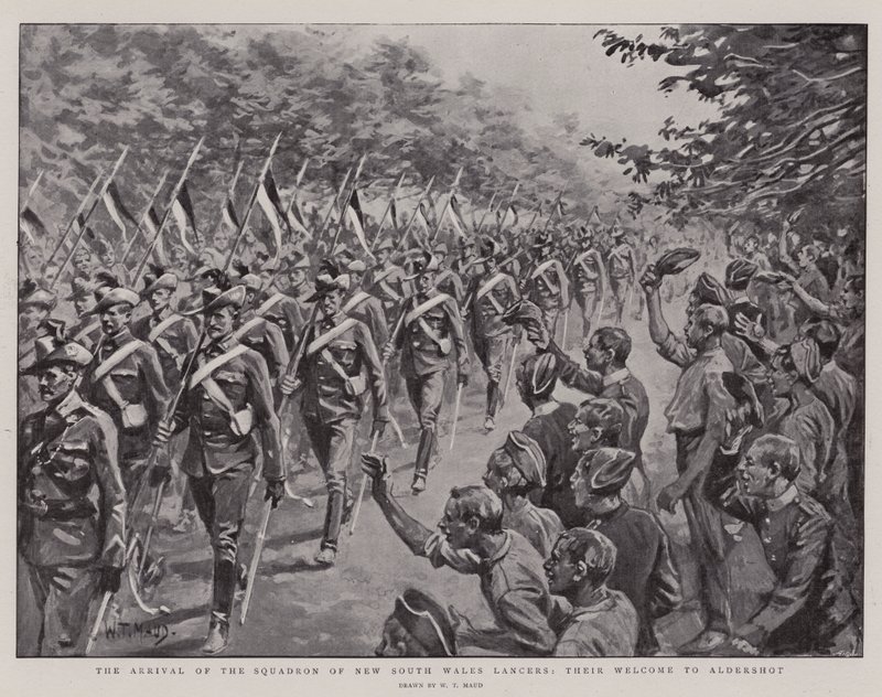 Příjezd eskadry Lancers z Nového Jižního Walesu, jejich přivítání v Aldershotu od William T. Maud