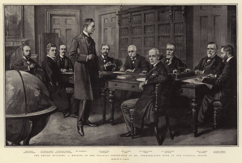 The Empire Builders, setkání koloniální konference v místnosti pana Chamberlaina v koloniální kanceláři od William T. Maud