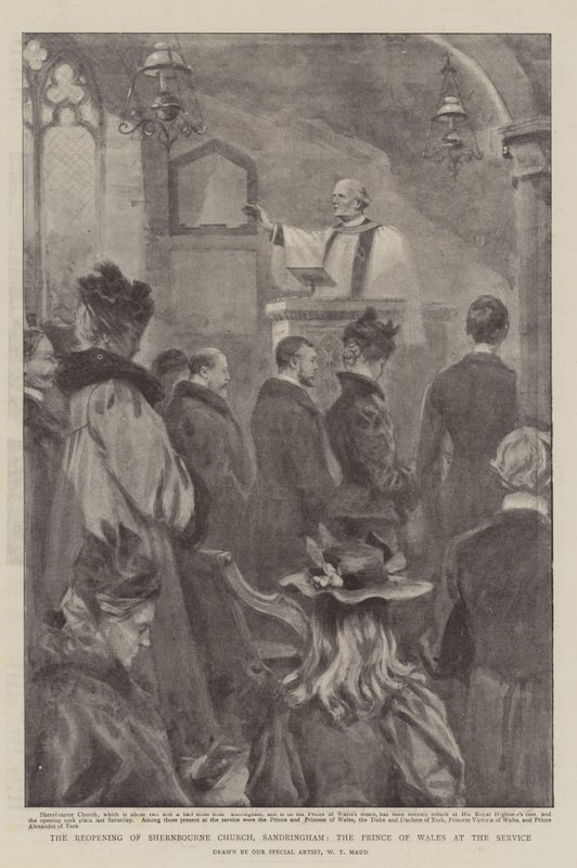 Znovuotevření kostela Shernbourne, Sandringham, princ z Walesu na bohoslužbě od William T. Maud