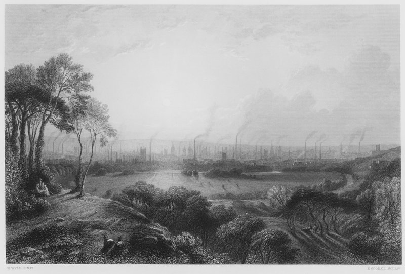 Manchester, z Kersal Moor, z obrázku v královské sbírce od William Wyld