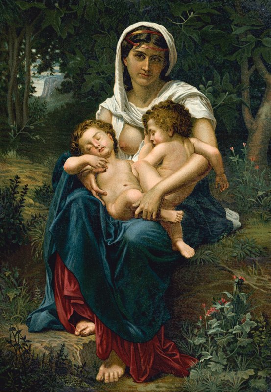 Charita (chromolitho) od William Adolphe (after) Bouguereau