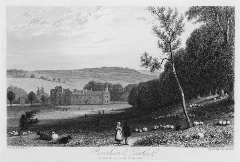 Penshurst Castle, sídlo sira Philipa Sidneyho (rytina) od William (after) Daniell