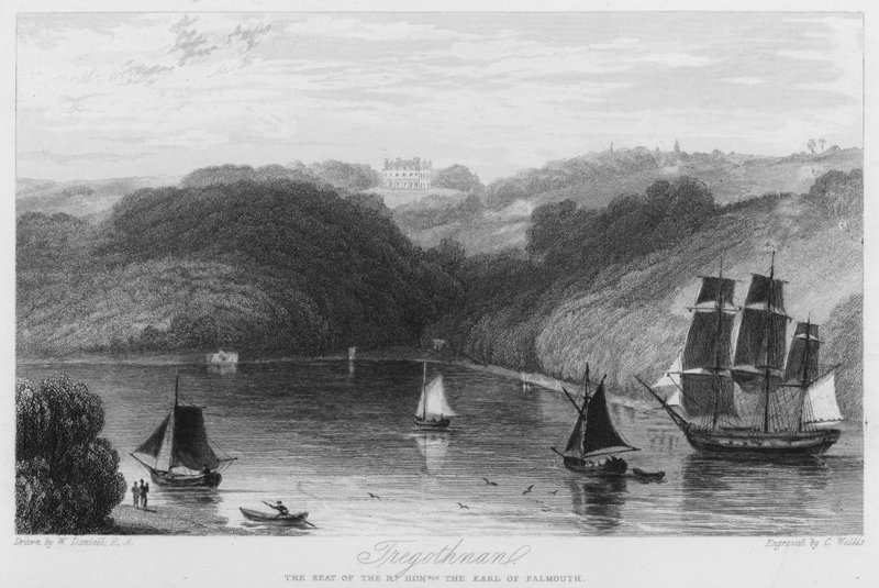 Tregothnan, sídlo hraběte z Falmouthu (rytina) od William (after) Daniell