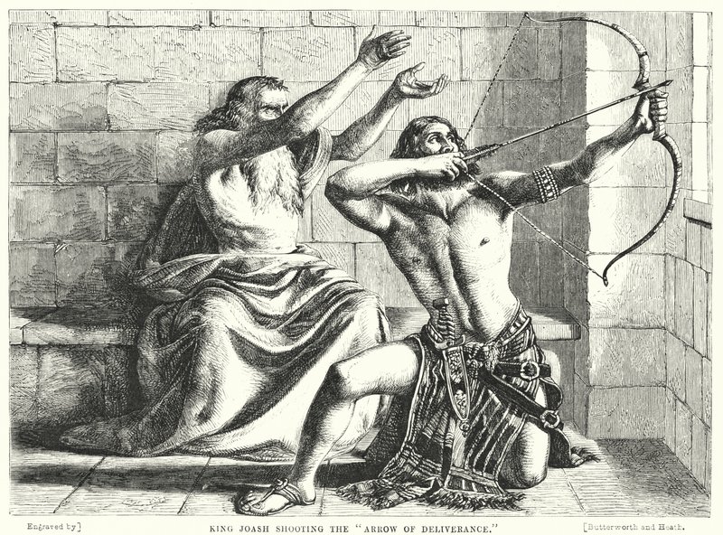 Král Joash střílející Arrow of Deliverance (rytina) od William (after) Dyce